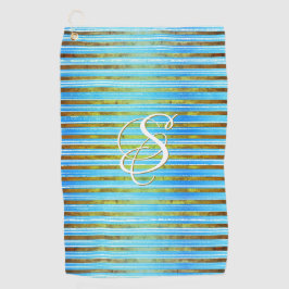 ターコイズ、緑、白のストライプ  ゴルフタオル