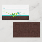 ターコイズ、緑、白、茶色の鳥の座席表 プレイスカード (正面/裏面)