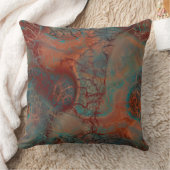 ターコイズ、赤と錆の大理石抽象芸術 クッション (ブランケット)