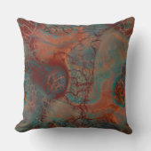 ターコイズ、赤と錆の大理石抽象芸術 クッション (正面)