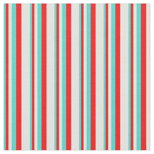 ターコイズ、赤、淡いシアン色のストライプ色 ファブリック (クローズアップ)