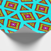 ターコイズ、赤、黄、紫の幾何学模様 ラッピングペーパー (角)