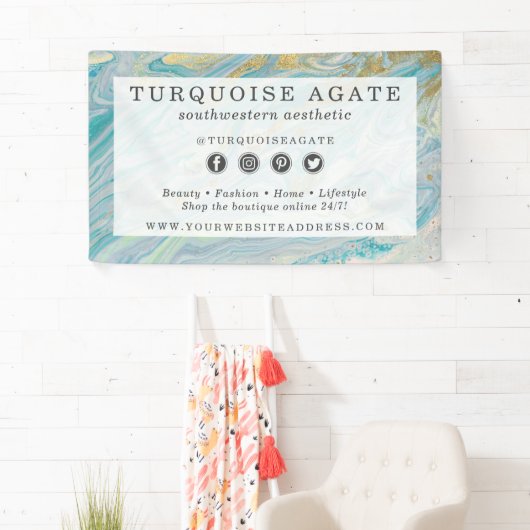 ターコイズ&金ゴールドアゲートストーンジオード大理石旋回 横断幕 (インサイチュ)