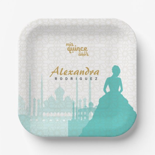 ターコイズ&金ゴールドアラビアンキンセアニラ ペーパープレート (正面)