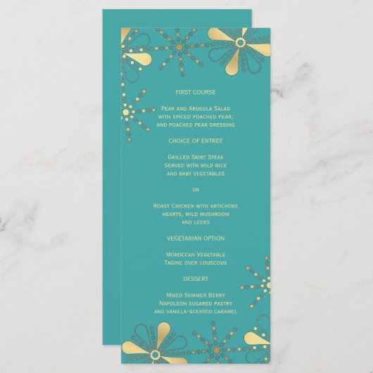 ターコイズ&金ゴールドインディアンインスパイアスリムディナーメニュー メニュー (正面/裏面)