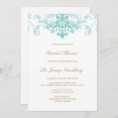 ターコイズ&金ゴールドエレガント製鉄所ブライダルシャワー 招待状 (正面/裏面)