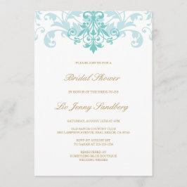 ターコイズ&金ゴールドエレガント製鉄所ブライダルシャワー 招待状