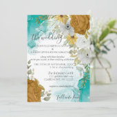 ターコイズ&金ゴールドシックエレガントウェディング招待状 招待状 (スタンド正面)