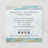 ターコイズ&金ゴールドジオードマーブルスワールソーシャルメディア スクエア名刺 (裏面)