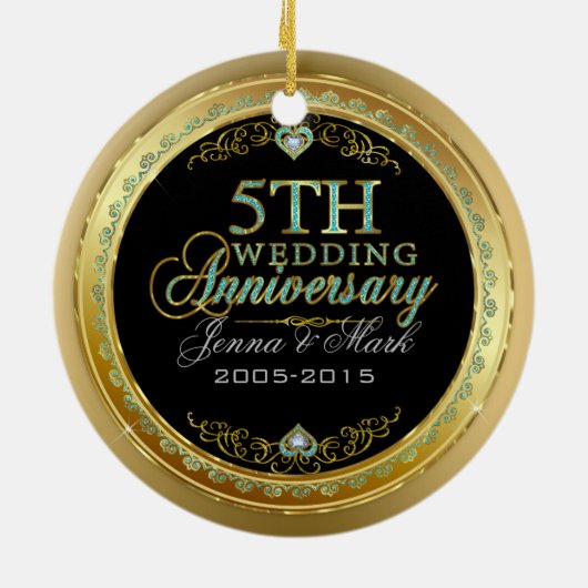 ターコイズ・金ゴールドフレーム結婚・5周年記念 セラミックオーナメント (裏面)