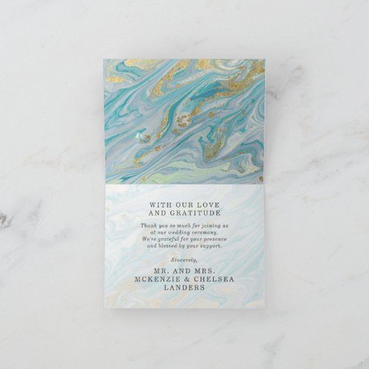 ターコイズ&金ゴールドマーブルゲ結婚ードズサンキュー カード (内部)
