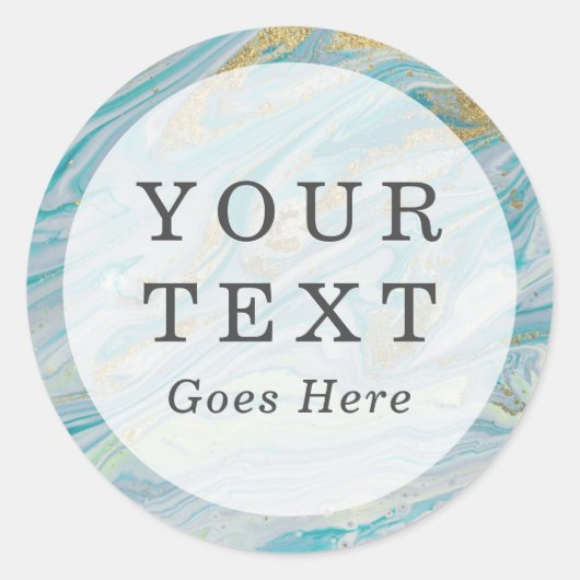 ターコイズ&金ゴールドマーブルスワールアゲートゲカスタムード ラウンドシール (正面)