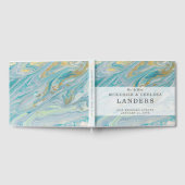 ターコイズ&金ゴールドマーブルスワールアゲートゲ結婚ード ゲストブック (全面)