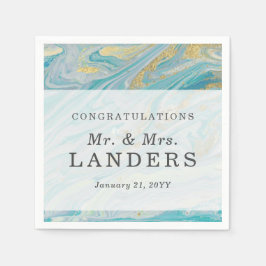 ターコイズ&金ゴールドマーブルスワールアゲートゲ結婚ード スタンダードカクテルナプキン