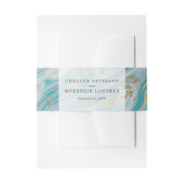 ターコイズ&金ゴールドマーブルスワールアゲートゲ結婚ード 招待状ベリーバンド