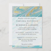 ターコイズ&金ゴールドマーブルスワールアゲートゲ結婚ード 招待状 (正面)