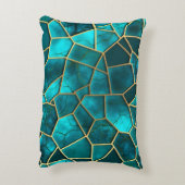ターコイズ&金ゴールドモザイクチップパターンの色合い アクセントクッション (裏面(縦))