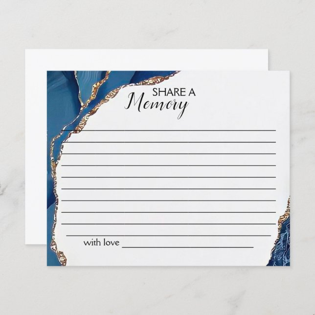 ターコイズ&金ゴールド共有メモリ葬儀カード (正面/裏面)