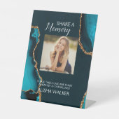 ターコイズ&金ゴールド共有メモリ葬儀サイン 台座サイン (正面)