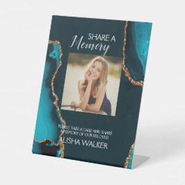 ターコイズ&金ゴールド共有メモリ葬儀サイン 台座サイン