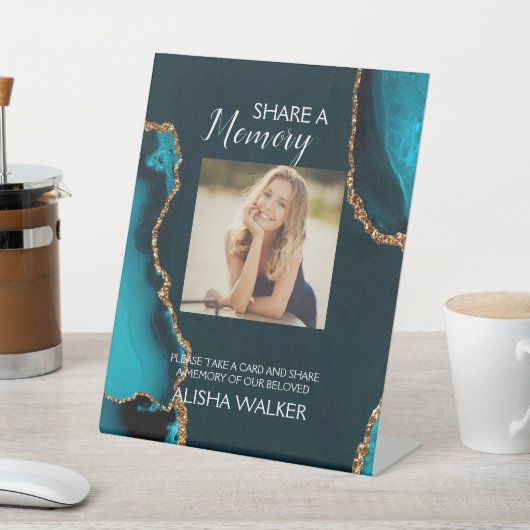 ターコイズ&金ゴールド共有メモリ葬儀サイン 台座サイン (インサイチュ)