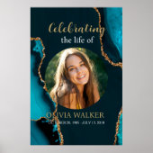 ターコイズ&金ゴールド写真葬儀記念サイン ポスター (正面)