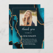 ターコイズ&金ゴールド葬儀記念サンキューカード サンキューカード (正面/裏面)