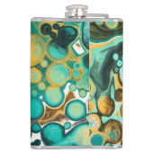 ターコイズ、金ゴールド、大理石の流体アート フラスク (裏面)