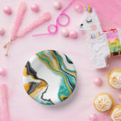 ターコイズ、金ゴールド、大理石の流体アート ペーパーボウル (パーティー)