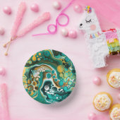 ターコイズ、金ゴールド、大理石の流体アート ペーパーボウル (パーティー)
