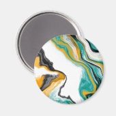 ターコイズ、金ゴールド、大理石の流体アート マグネット (正面/裏面)