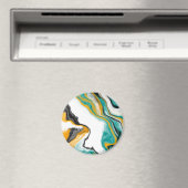 ターコイズ、金ゴールド、大理石の流体アート マグネット (インサイチュ (食洗機))