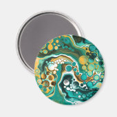 ターコイズ、金ゴールド、大理石の流体アート マグネット (正面/裏面)