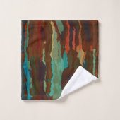 ターコイズ、錆び、青抽象芸術 バスタオルセット (ウォッシュタオル)