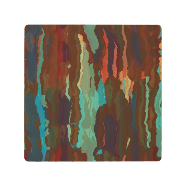 ターコイズ、錆び、青抽象芸術 メタルプリント (正面)