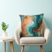 ターコイズ、錆び、黒水色抽象芸術 クッション (椅子)