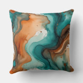 ターコイズ、錆び、黒水色抽象芸術 クッション (裏面)