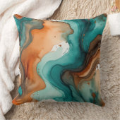 ターコイズ、錆び、黒水色抽象芸術 クッション (ブランケット)