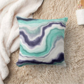 ターコイズ、青と白の大理石の渦巻き クッション (ブランケット)