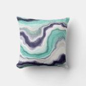 ターコイズ、青と白の大理石の渦巻き クッション (正面)