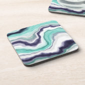 ターコイズ、青と白の大理石の渦巻き コースター (左側)