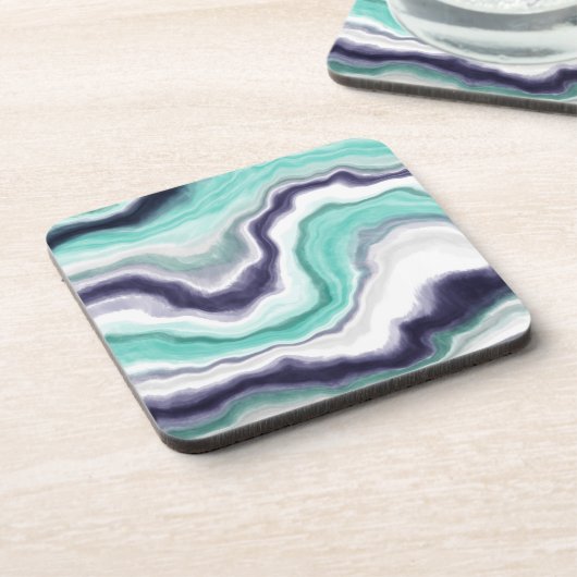 ターコイズ、青と白の大理石の渦巻き コースター (左側)