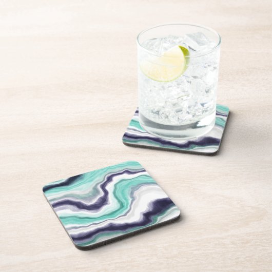 ターコイズ、青と白の大理石の渦巻き コースター (右側)