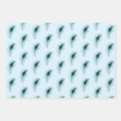 ターコイズ、青と紫の孔雀の羽 ラッピングペーパーシート (正面3)