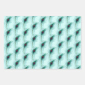 ターコイズ、青と紫の孔雀の羽 ラッピングペーパーシート (正面2)