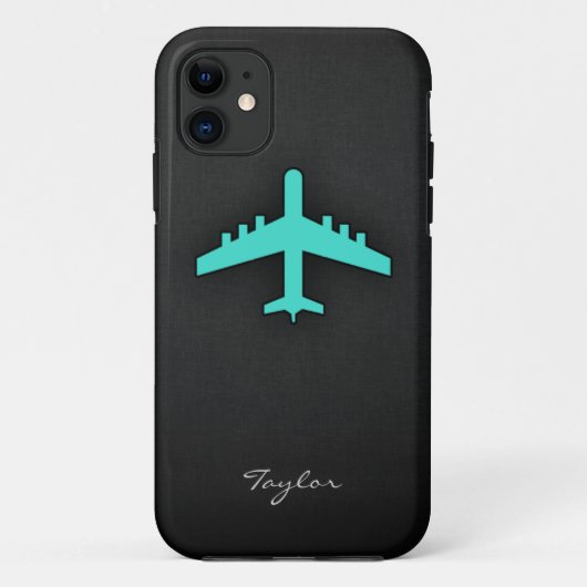 ターコイズ;青緑色の飛行機 Case-Mate iPhoneケース (裏面)