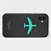 ターコイズ;青緑色の飛行機 Case-Mate iPhoneケース (裏面(横))