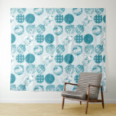 ターコイズ，青，クリスマスパターン タペストリー (インサイチュ(横))