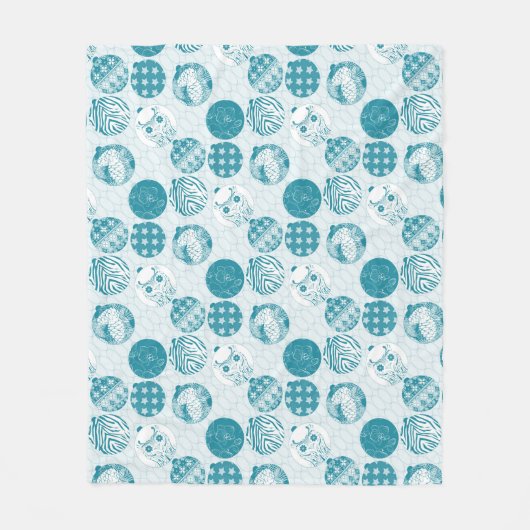 ターコイズ，青，クリスマスパターン フリースブランケット (正面)