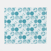 ターコイズ，青，クリスマスパターン フリースブランケット (正面(横))